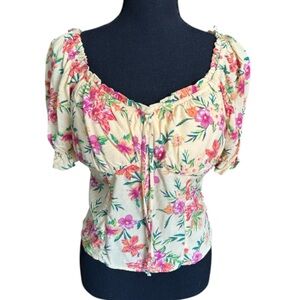 No Boundaries Crop Top Woman L Floral Yellow Blouse Discontinued Removable Pads